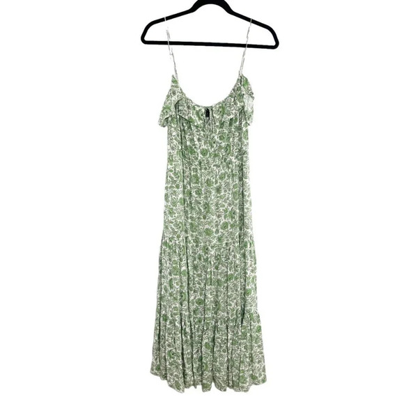 J. Crew Green & White Tiered Maxi Dress in Tossed Floral Print Women's Medium - Picture 1 of 9